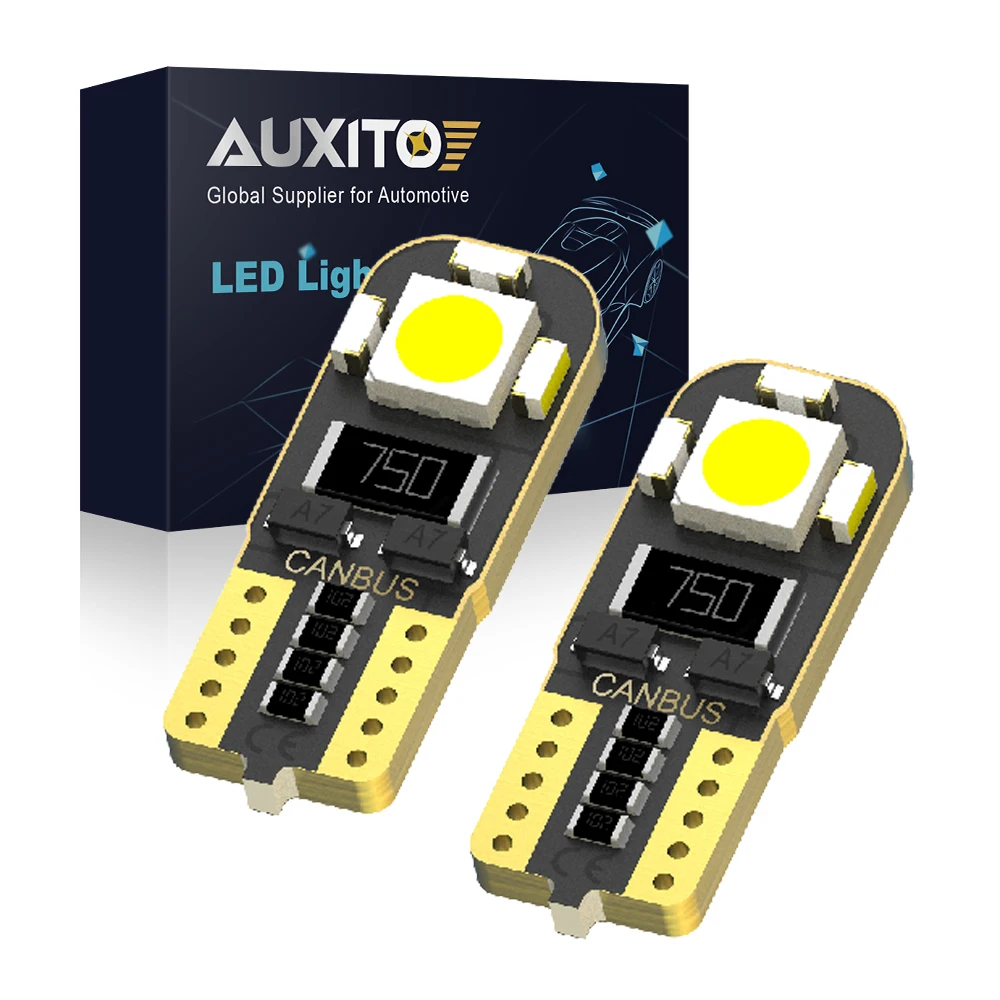 AUXITO 2x W5W T10 Żarówki LED Canbus Samochodowe oświetlenie wnętrza Żarówka 194 168 LED Światło postojowe Mapa Kopuła Światła do czytania 6000K Biały