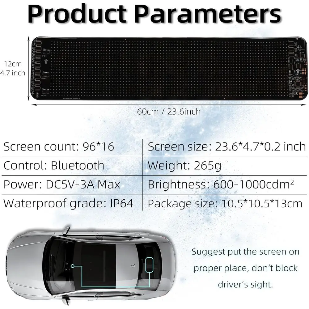 Cartello per auto LED impermeabile 23,6x4,7 in confezione da 2 con telecomando per parabrezza - Luce Devil's Eyes