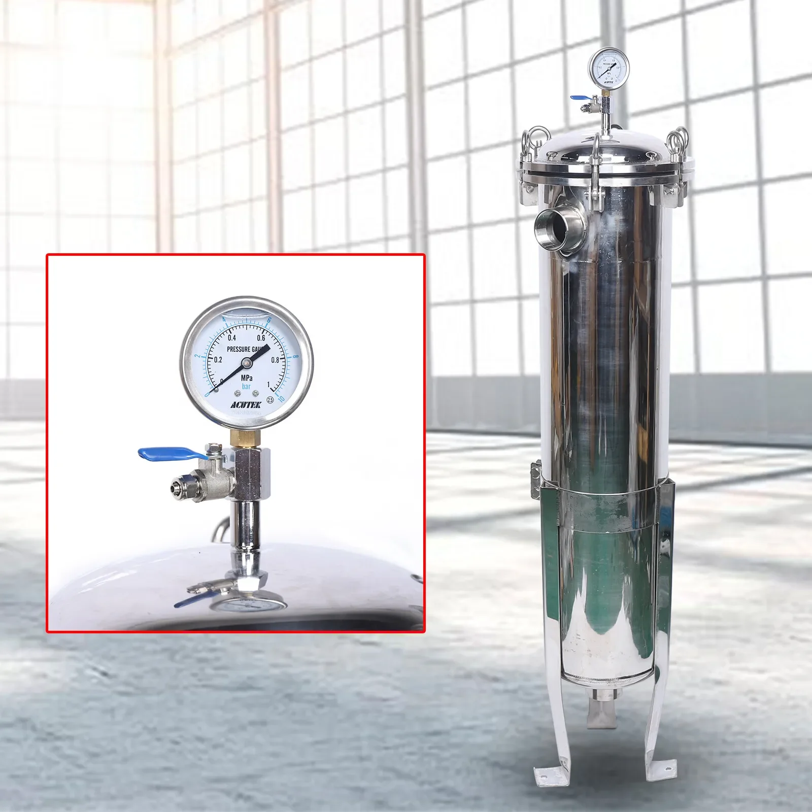 

2" NPT Stainless Steel Bag Filter Housing 150 Psi In/Out with #2 Mesh Bag