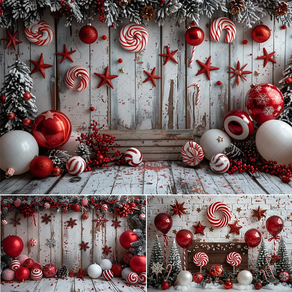 

Merry Christmas Backdrop Banner Wooden Wall Decoration Snowy Red Candy Cane Ornament Photography Backdrops Photo Studio Props