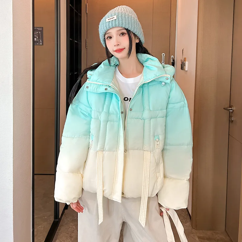 

Waterproof Short Warm Quilted Jacket Puffy Bubble Coat Outerwear Women's Winter Cropped Puffer Jacket with Hood