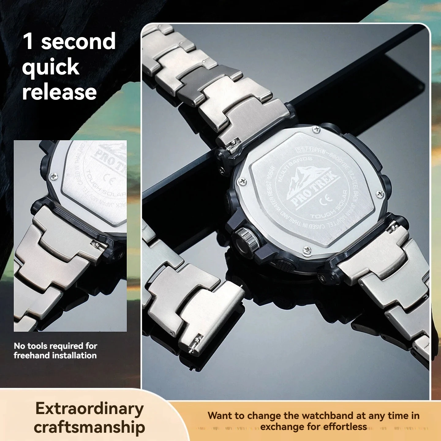 23 مللي متر 24 مللي متر الرجال سبائك التيتانيوم حزام الساعات لساعة كاسيو PRG-600/650 PRW-6600 PRG-60/50 // 30/70Y حزام سوار مقاوم للماء