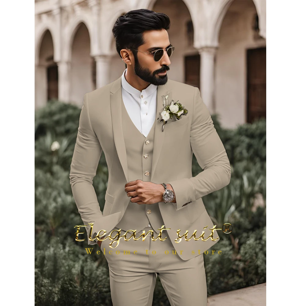 Men's Custom Stylish 3-Piece Formal Suit – Modern Blazer, Waistcoat & Tailored Pants for Weddings & Galas