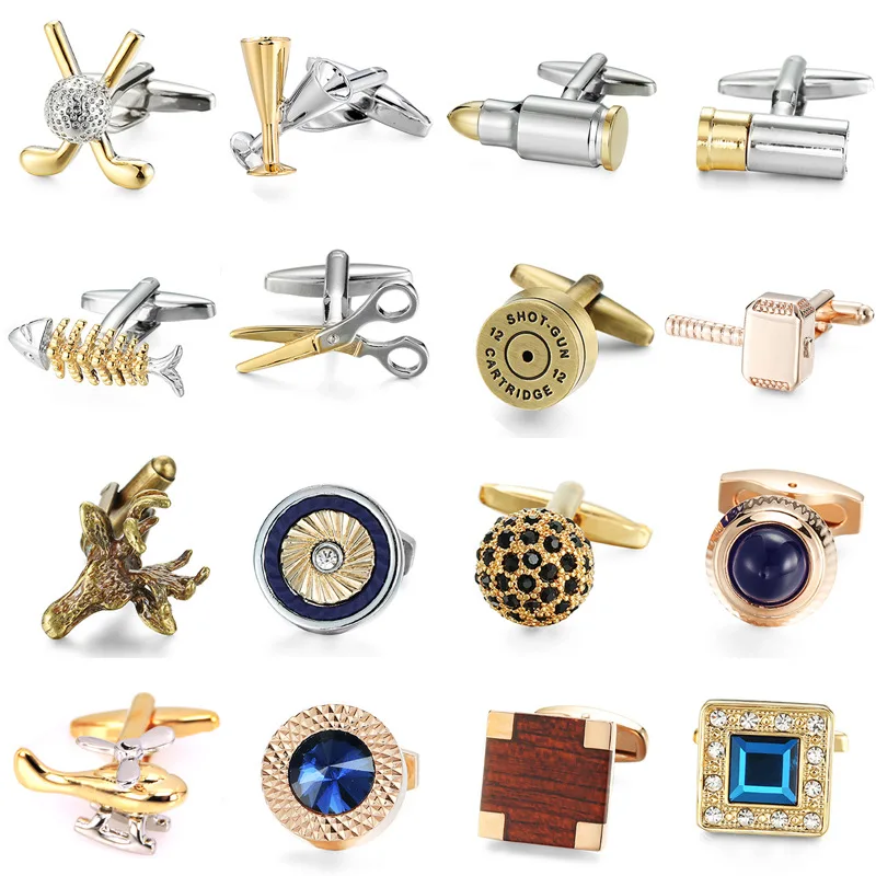 Animal Shape Bullet Golf Fishbone Novelty Mix Cufflinks for Men Cuff Links Wedding Business Shirt Accessories Gifts for Him