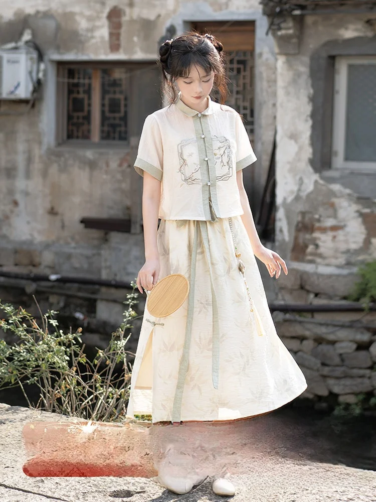 

Юбка Hanfu с цветочной вышивкой, милый дизайн для весны и лета, повседневный принт, 100% полиэстер, для электронной коммерции, размер S