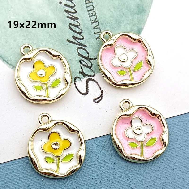 10Pcs Simple Alloy Enamel Rose Pendant Diy Flower Accessories Necklace Earrings Pendant Girl Phone Case Material