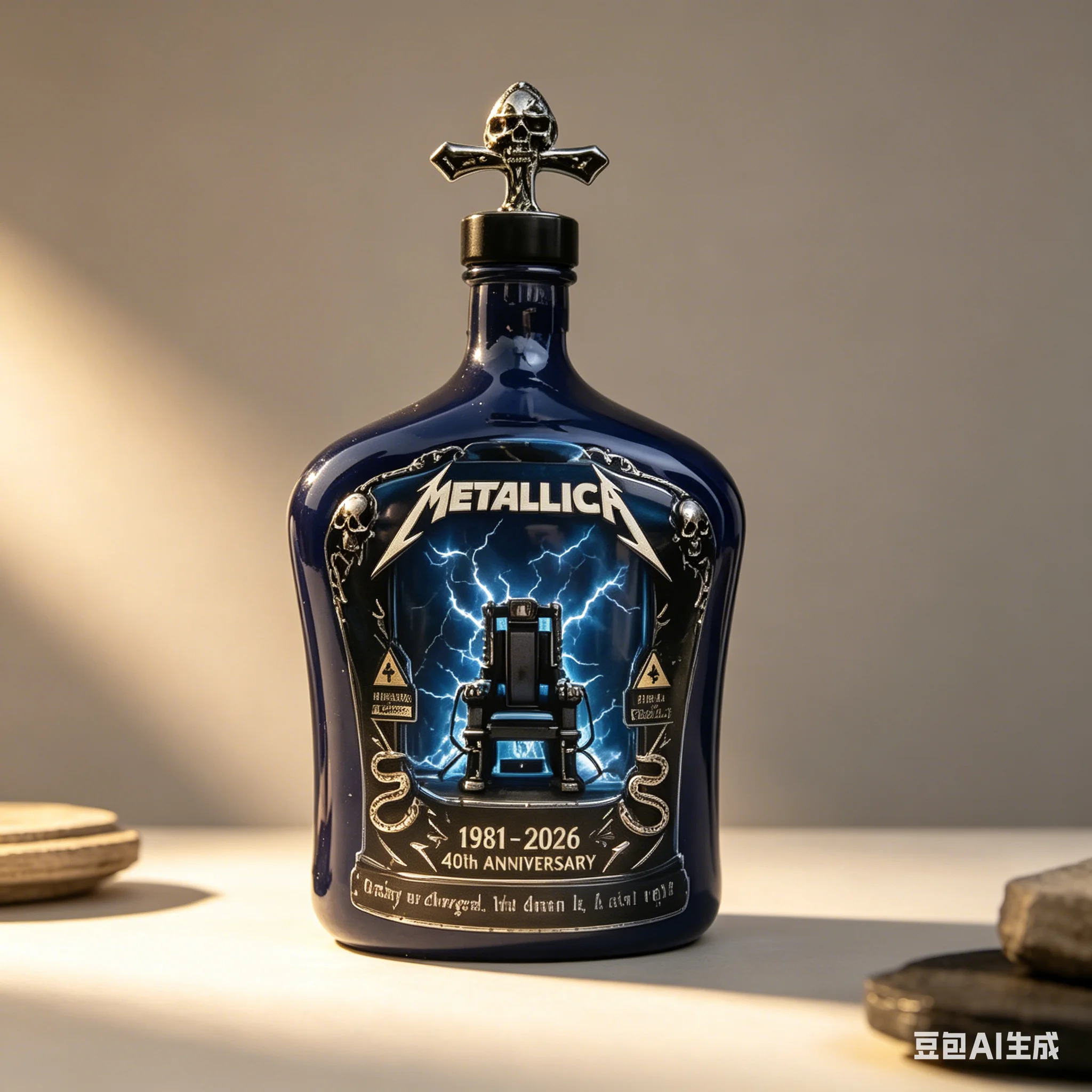 Metallica 45th Anniversary Whiskey Decanter Limited Edition Collectible Rock Band Glass Bottle with Skull Cross Design Gift