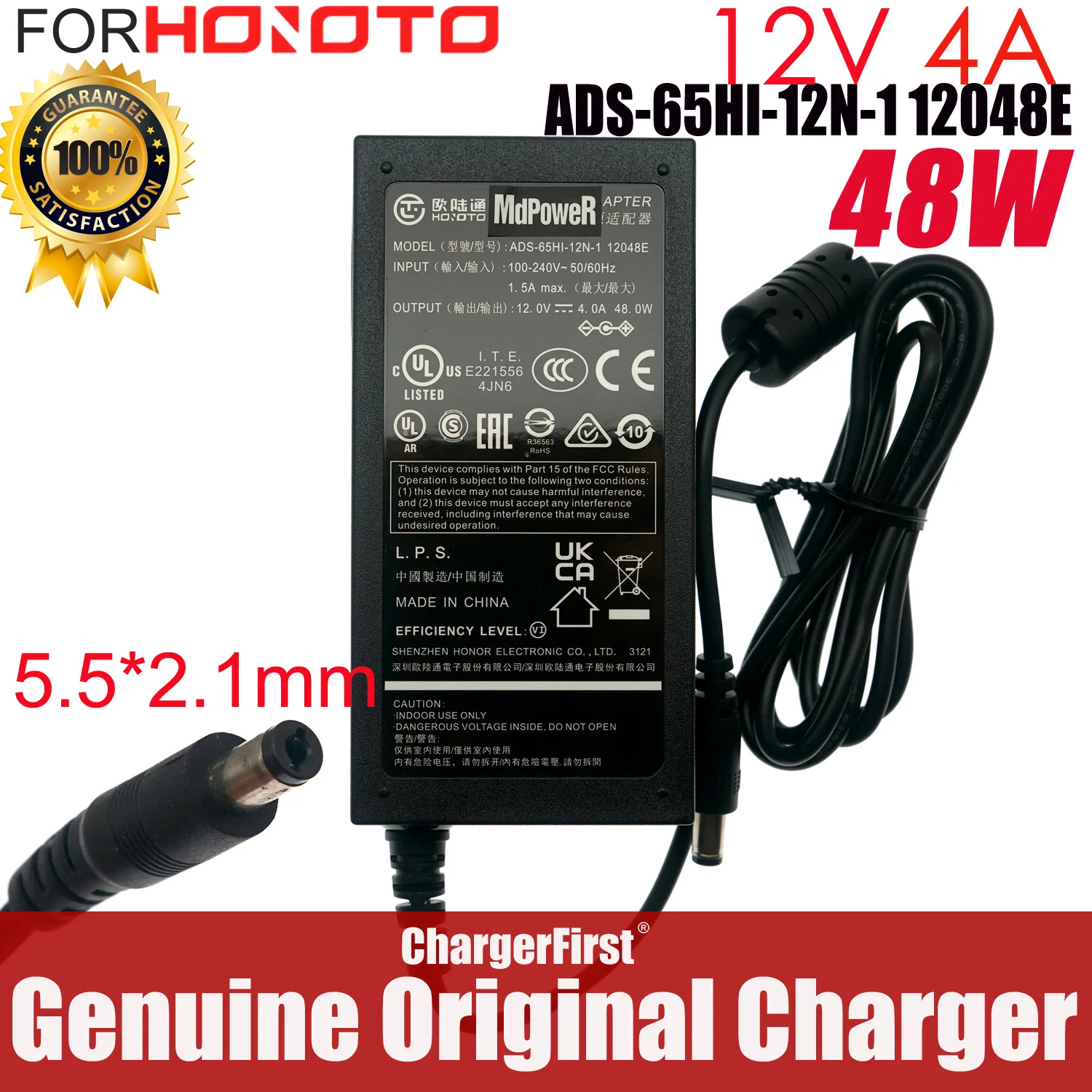 Genuine HOIOTO ADS-65HI-12N-1 12048E 12V 4A 48W 5.5x2.1mm AC Switching Adapter Charger For Hikvision Video Recorder Power Supply