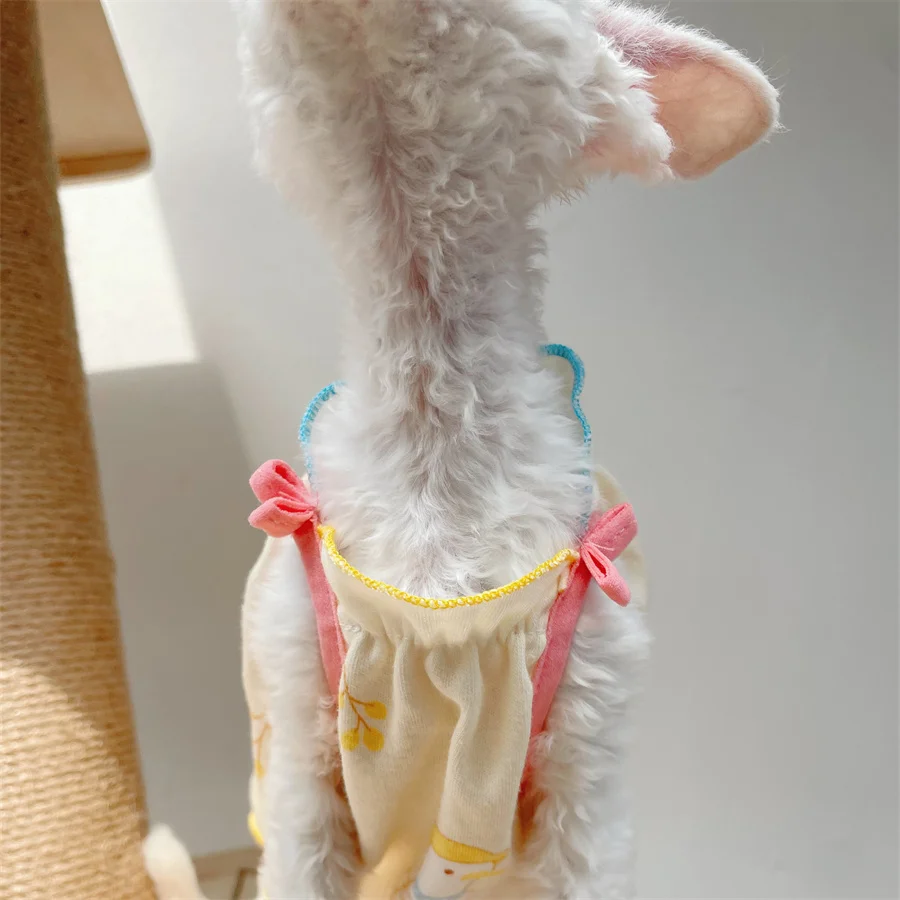 Sweet Cotton Lace Dress for Sphynx Cat Summer Cute Duck Vest for Female Kittens Soft Beige pajamas for Devon Rex T-Shirt for Cat