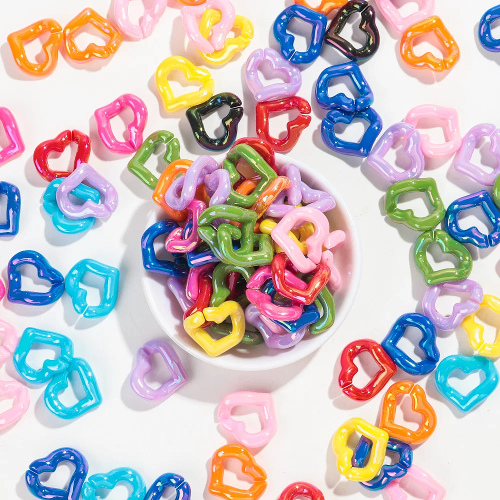 30pcs 21x19mm Laser Colorful Acrylic Love Link Chain Loose Beads for Bracelet Necklace Earrings Making DIY Jewelry Accessories