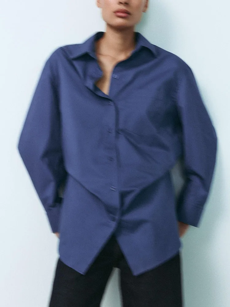 봄 신상 여성 셔츠 심플하고 다재다능한 우아함 배트윙 슬리브 스트라이프 턴다운 칼라 긴팔 2020458