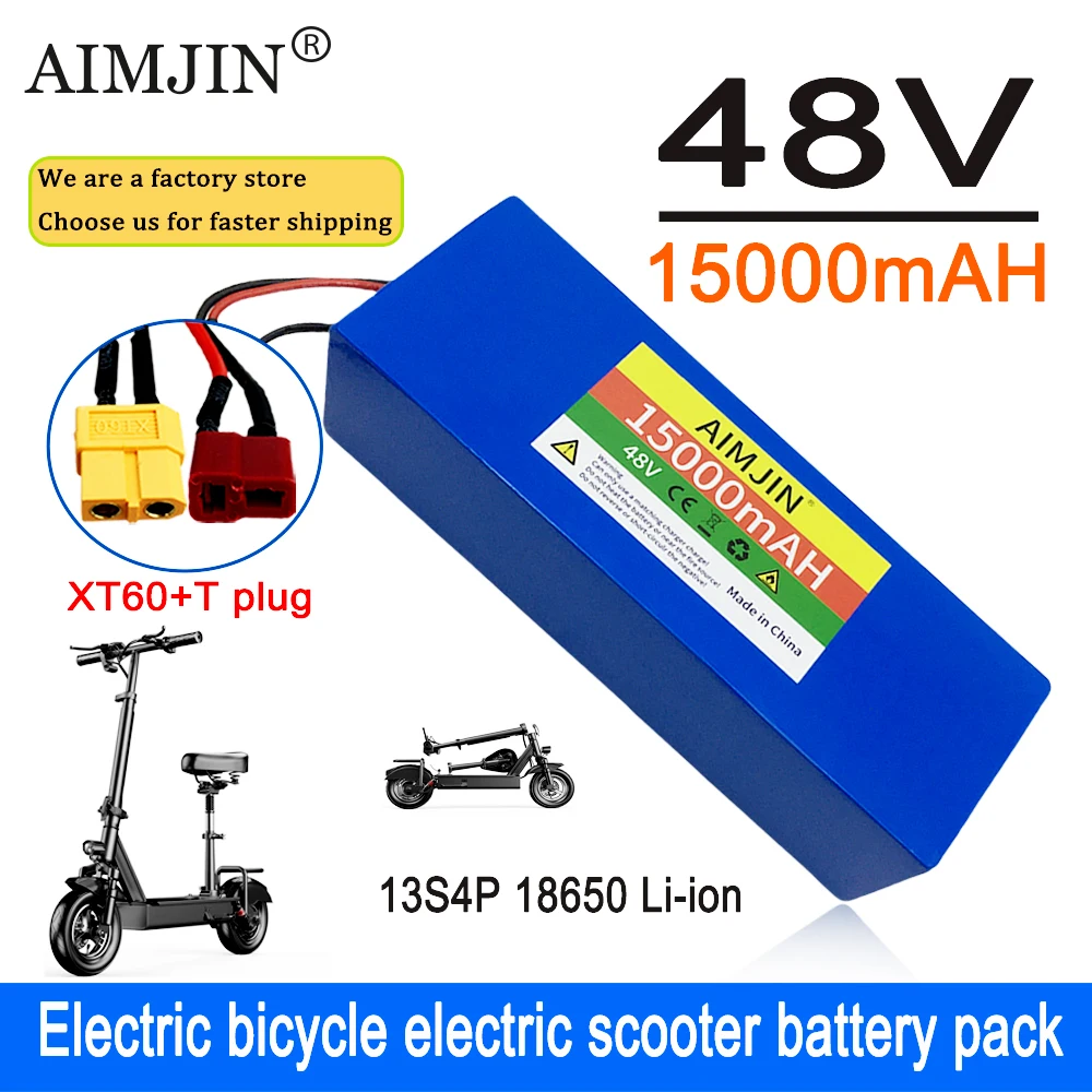 48V 15000mAh Electric Bike 18650 Lithium Battery 13S4P 500W Scooter Battery Pack Electric Bike Battery XT60+T