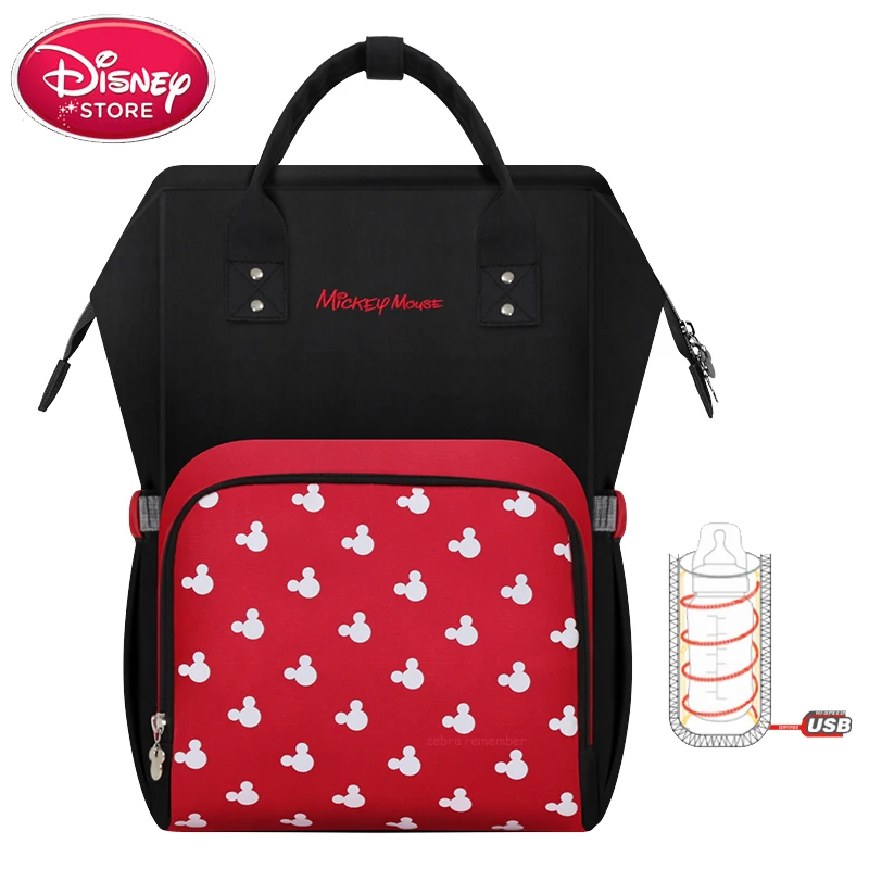 Disney Mummy Diaper Backpack USB Bottle Insulation Bags Minnie Mickey Mouse Big Capacity Travel Oxford Feeding Baby Care Handbag