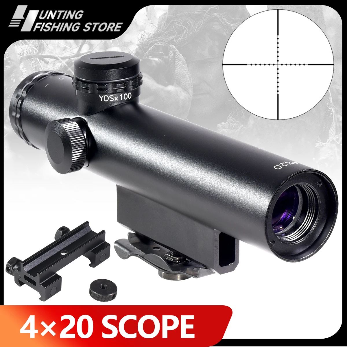 

HD 4X20 Optics Sight Tactical Rifle Scope Full Coating Glass Etched Cross-Hair Reticle Airsoft Collimator for 20mm Rail Mount