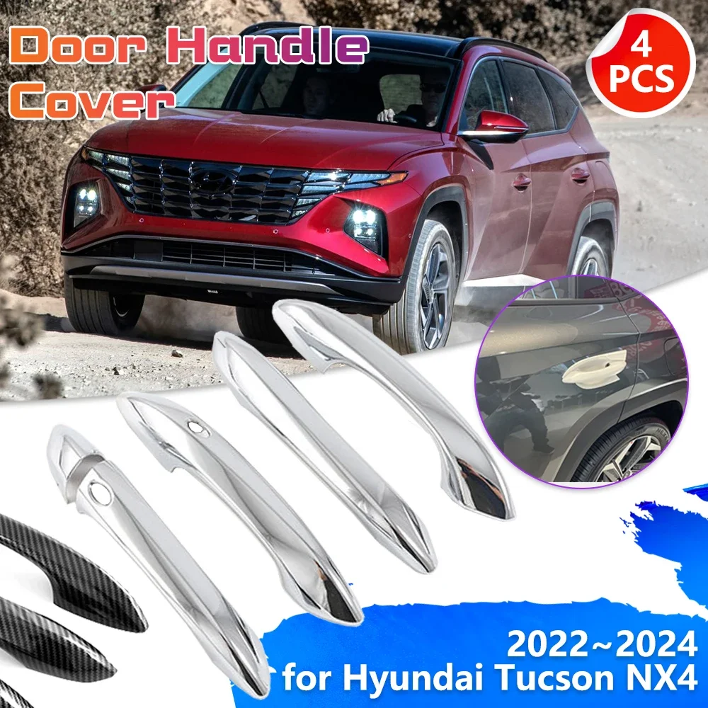 

Chrome Carbon Fiber Car Door Handle for Hyundai Tucson NX4 2022 2023 2024 Decoration Cover Trim Set Sticker Key Cap Accessories