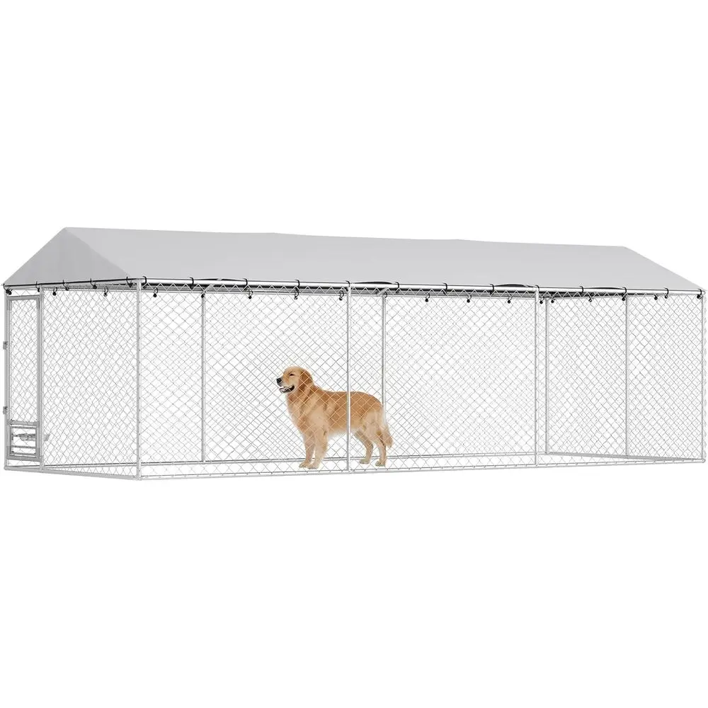 

Уличный вольер для собак 20' x 7.5' x 6.5' с УФ-стойким покрытием, двойными надежными замками, регулируемыми вращающимися мисками для крупных пород, C