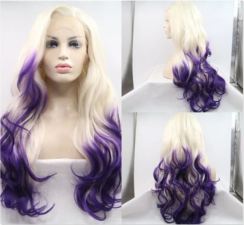 

Long Body Wave Lace Front Ombre Blonde to Purple Synthetic Hair Party