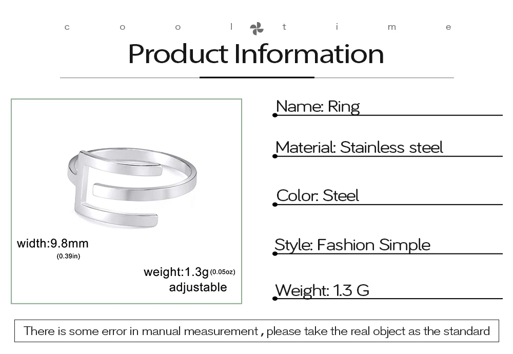 Cooltime geometrische u Form verstellbare Ringe Punk Edelstahl ringe für Frauen Schmuck Geschenk neu in ﻿ – Detail 2