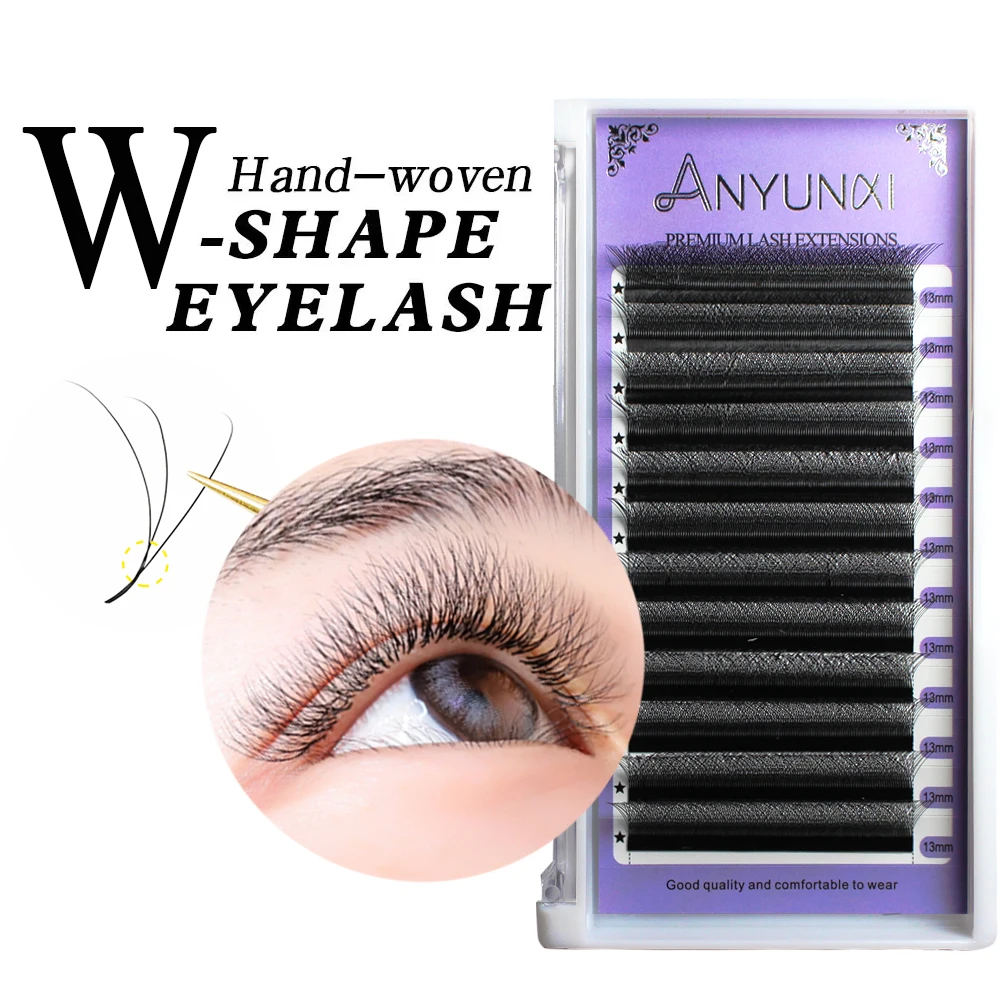 

ANYUNXI 3D W Shaped Eyelash Extensions W Russian Volume Lashes Makeup 3D 4D 5D 6D Premade Fans Natural Soft Individual Lashes