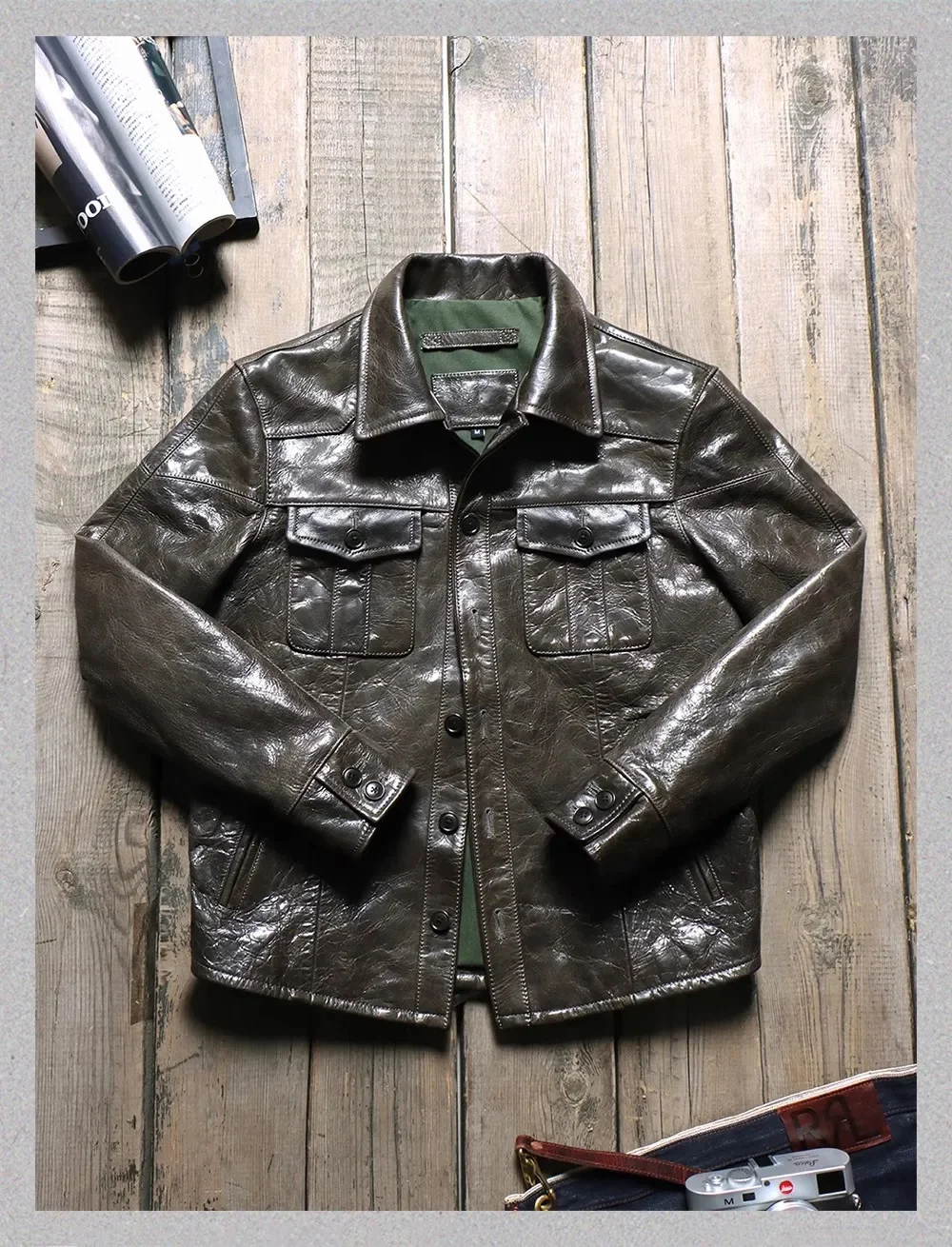 Shop Best.Brand Vintage real leather jacket.Mens Tanned Goatskin coat.Plus size quality Casual Shirts.Fashion