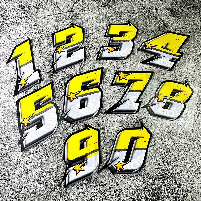 1 Set Yellow Star Number Vinyl Sticker, Waterproof UV Resistant Decal for Motorcycle Helmet Car Window