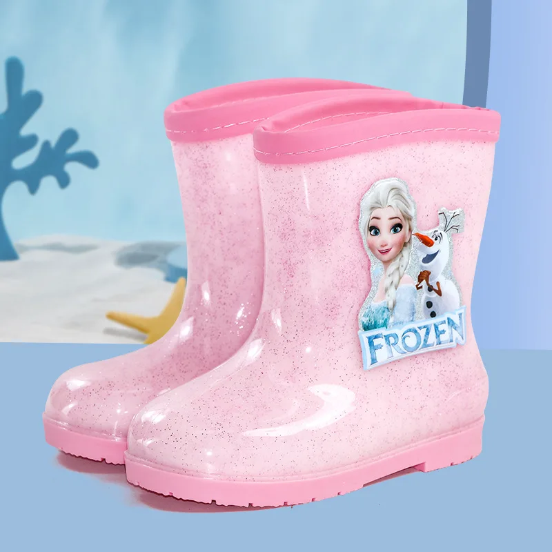 Disney Children\'s Rain Shoes Frozen II Elsa Student Cartoon Rain Boots Frozen Princess Water Shoes Non-slip Short Boots