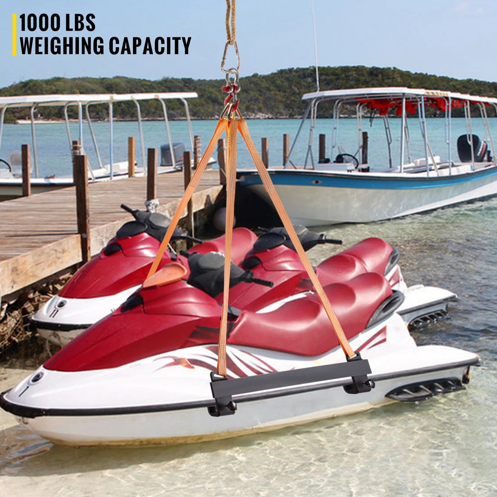 Imbracatura per sollevamento moto d'acqua VEVOR con staffe in acciaio verniciato a polvere cinghie di sollevamento in poliestere per moto d'acqua personale PWC Jet Ski