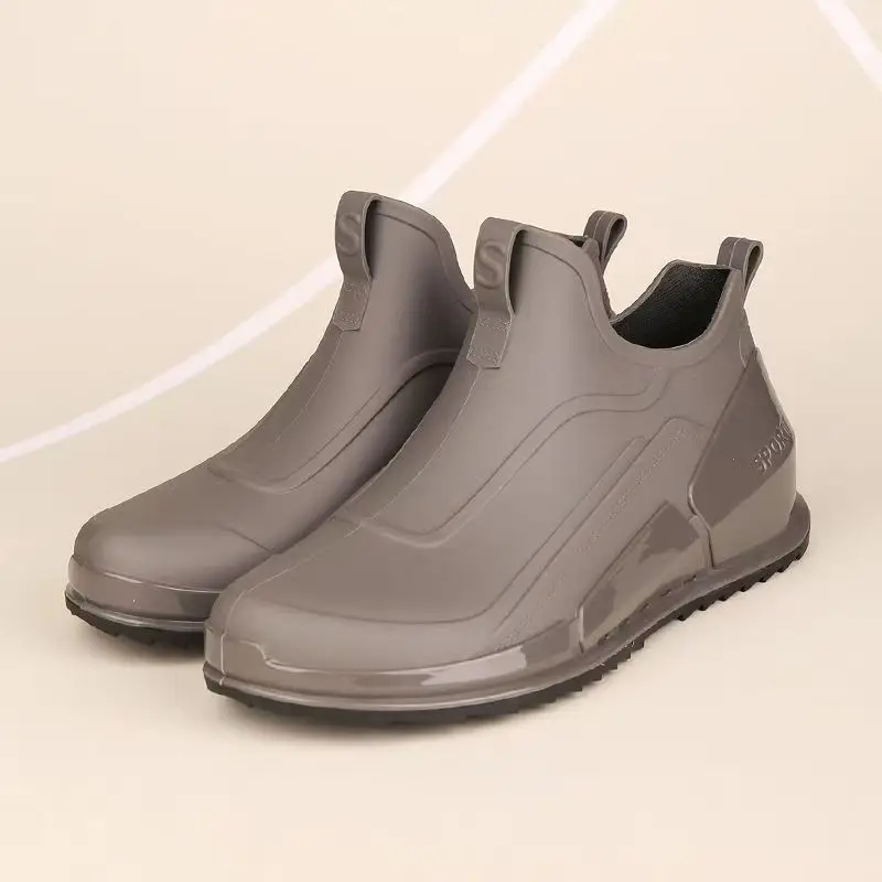 Men's Flat Sole Ankle Rain Boots Spring Autumn New Soft Sole Round Toe Slip On Non Slip Waterproof Kitchen Work Shoe Garden Shoe