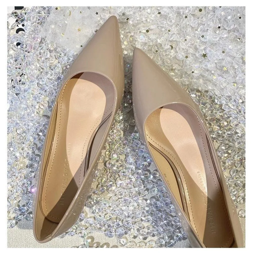 French style patent leather pointed single shoes  Pumps for women with a 3cm low heel new fashionable thick heel flat shoes view 4