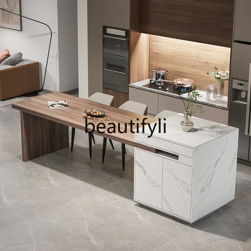 GG Dining table integrated with household retractable light luxury rock slabs simple modern open mid-island table spacious