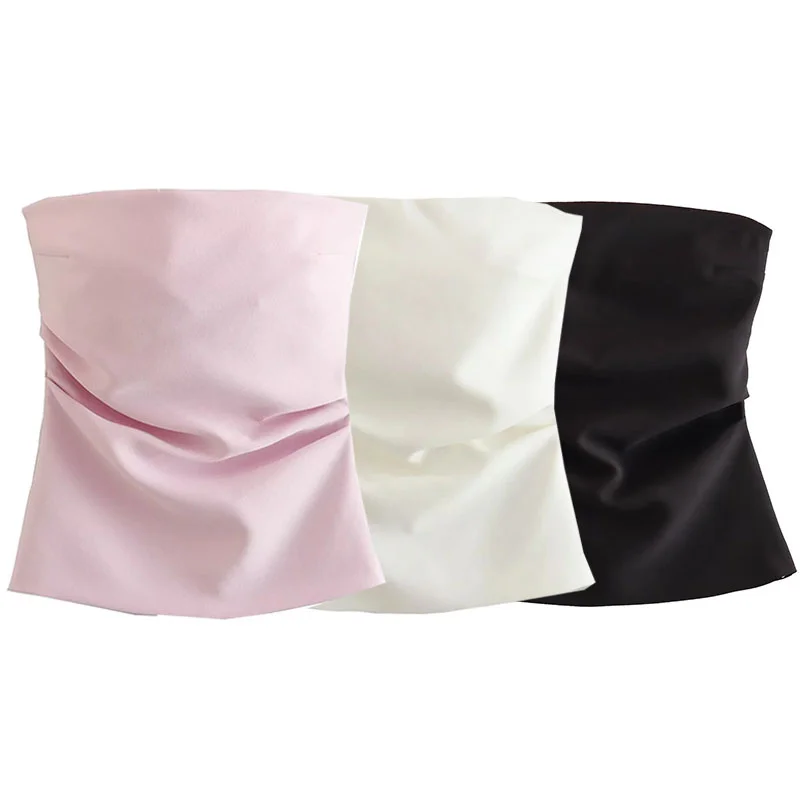 TRAF 2024 Women Tube Top White Black Off Shoulder Crop Top Female Pink Sleeveless Backless Sexy Tops Woman Fashion Corset Tops