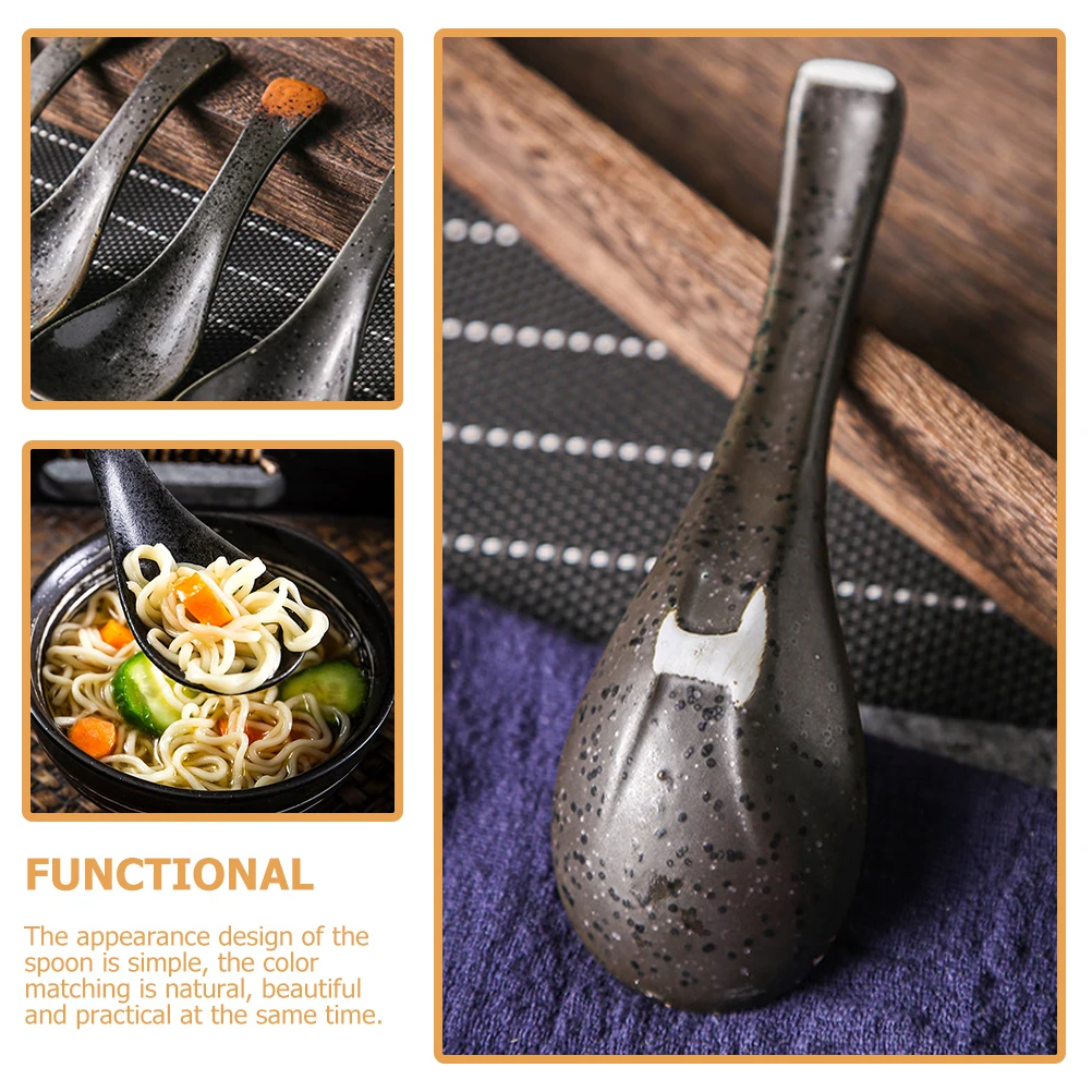 

4Pcs Asian Soup Spoon Ceramic Japanese Style Spoons for Food Serving Breakfast Dinner Scoop Rice Porridge Honey Convenient