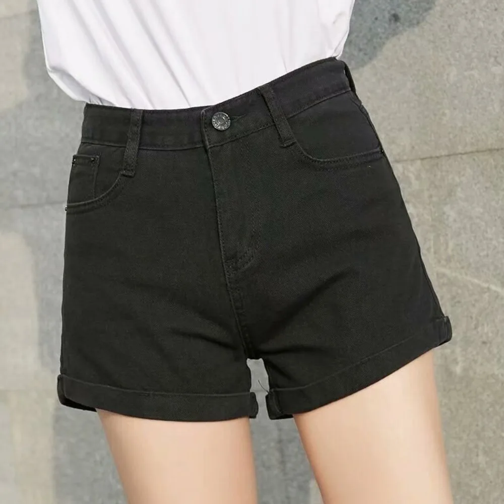 Feynzz Fashion New Summer Women High Waist Button Wigh Leg Jeans Shorts Casual Female Loose Fit Blue Denim Shorts