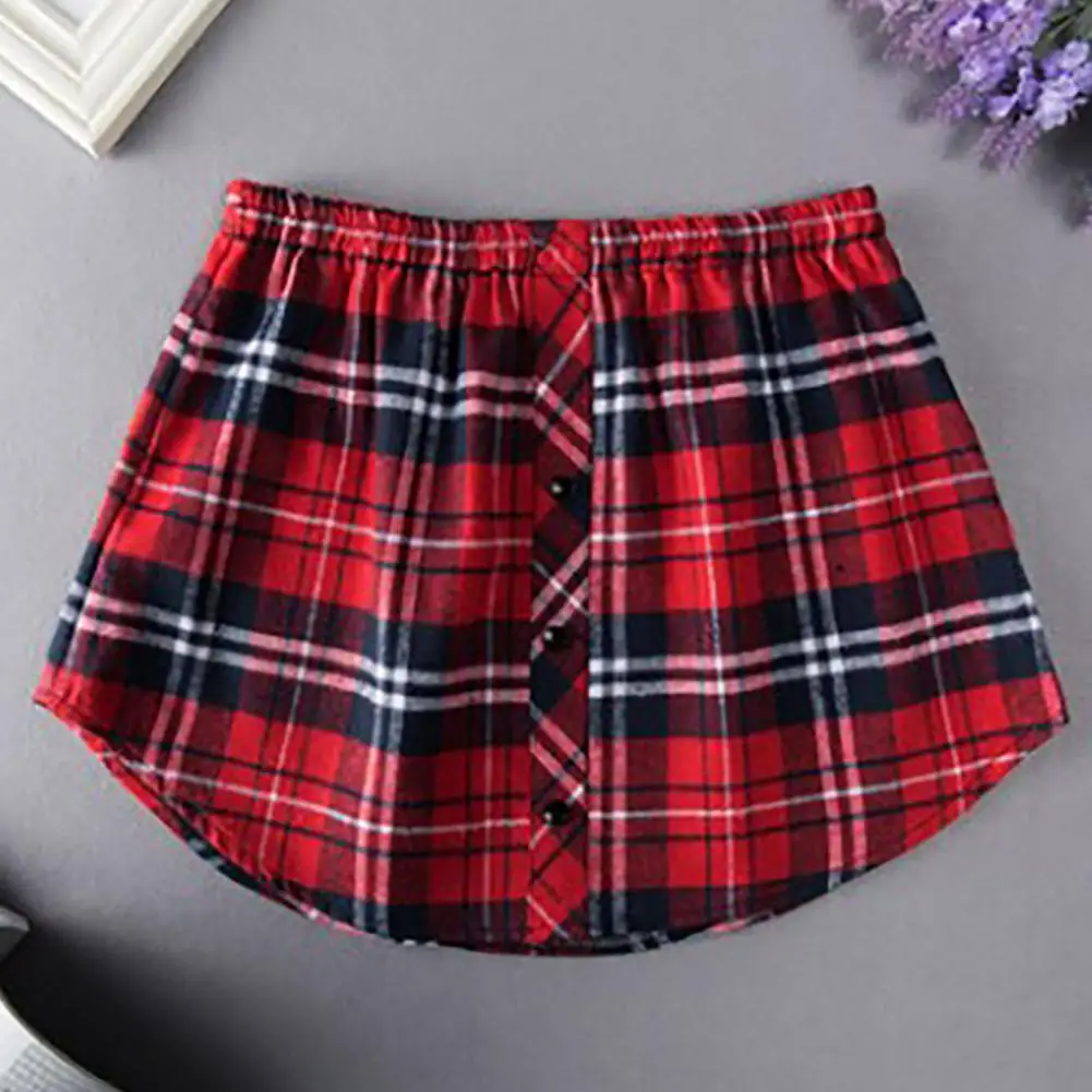 

Thin Plaid Print Unisex Shirt Skirt Women Fake Top Skirt Plaid Mini Fake Top Skirt Daily Wear Shirt Skirts False Underskirt 85%