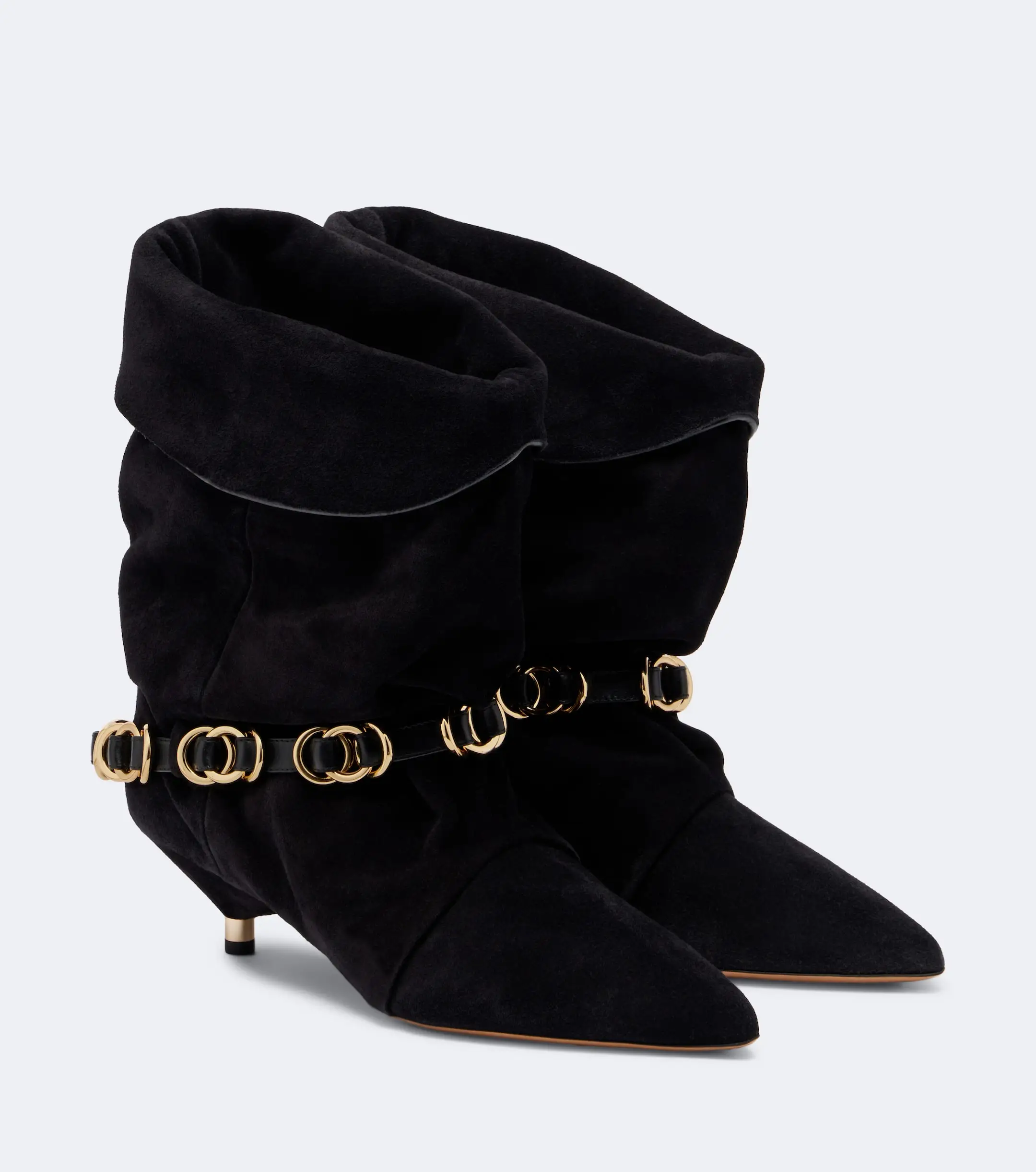 Spring and Autumn Low Heeled Pleated Chain Women's Short Boots with Pointed Suede Casual Versatile Plus Size Women's Ankle Boots