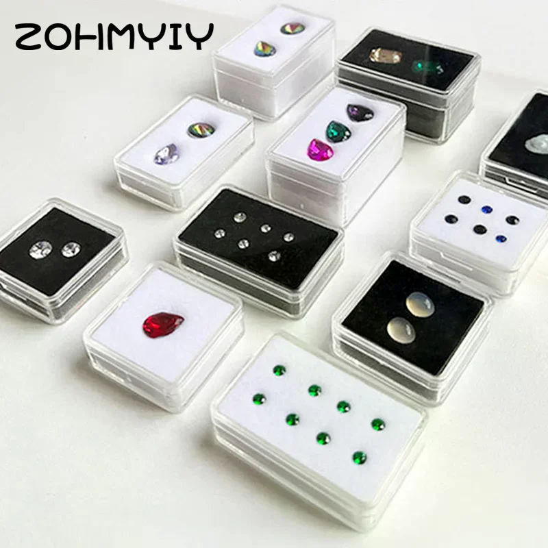 Transparent Diamond Jewelry Display Box With Foam Pad Bare Stone Gem Storage Container Case Glass Beads Organizer Packaging Box