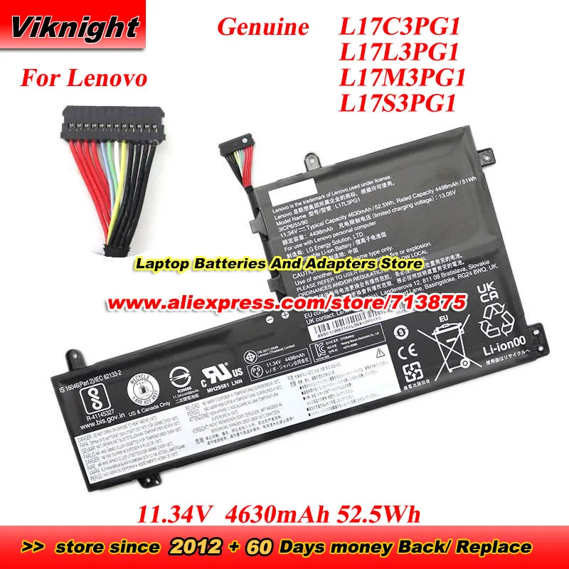 

Genuine L17L3PG1 Battery L17C3PG1 L17M3PG1 L17S3PG1 for Lenovo Legion Y530-15ICH 81FV 81LB Y7000 Y7000P 11.34V 4630mAh 52.5Wh