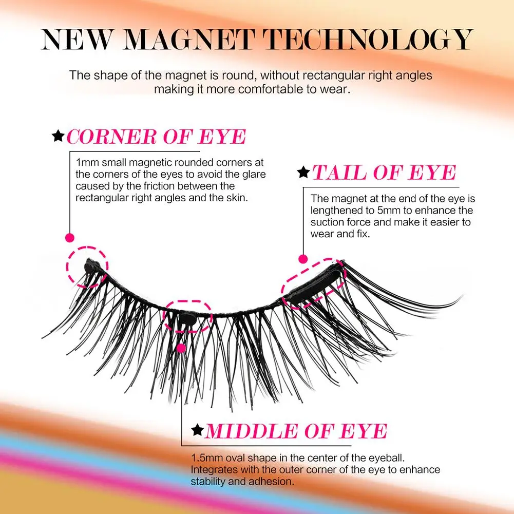 Women New Magnetic Eyelashes 3Pairs Thick Cat False Eye Lashes Makeup Set Reusable Glue-free Flully and Curly