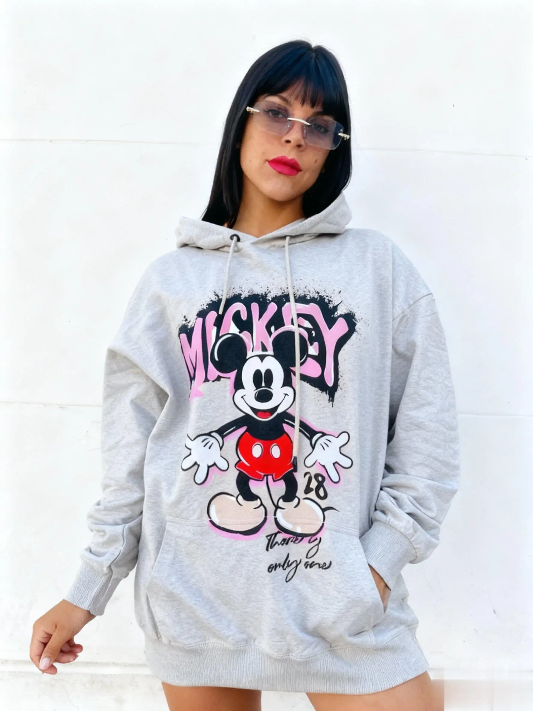 디즈니 미키 마우스 미니 여성 후드 티셔츠 가을 겨울 오버 사이즈 캐주얼 스트리트웨어 귀여운 만화 풀오버 패션상의