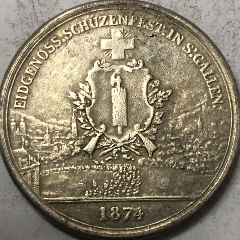 1874 Switzerland 5 Francs (Shooting Festival) Silver Plated Copy Coin - Image 2