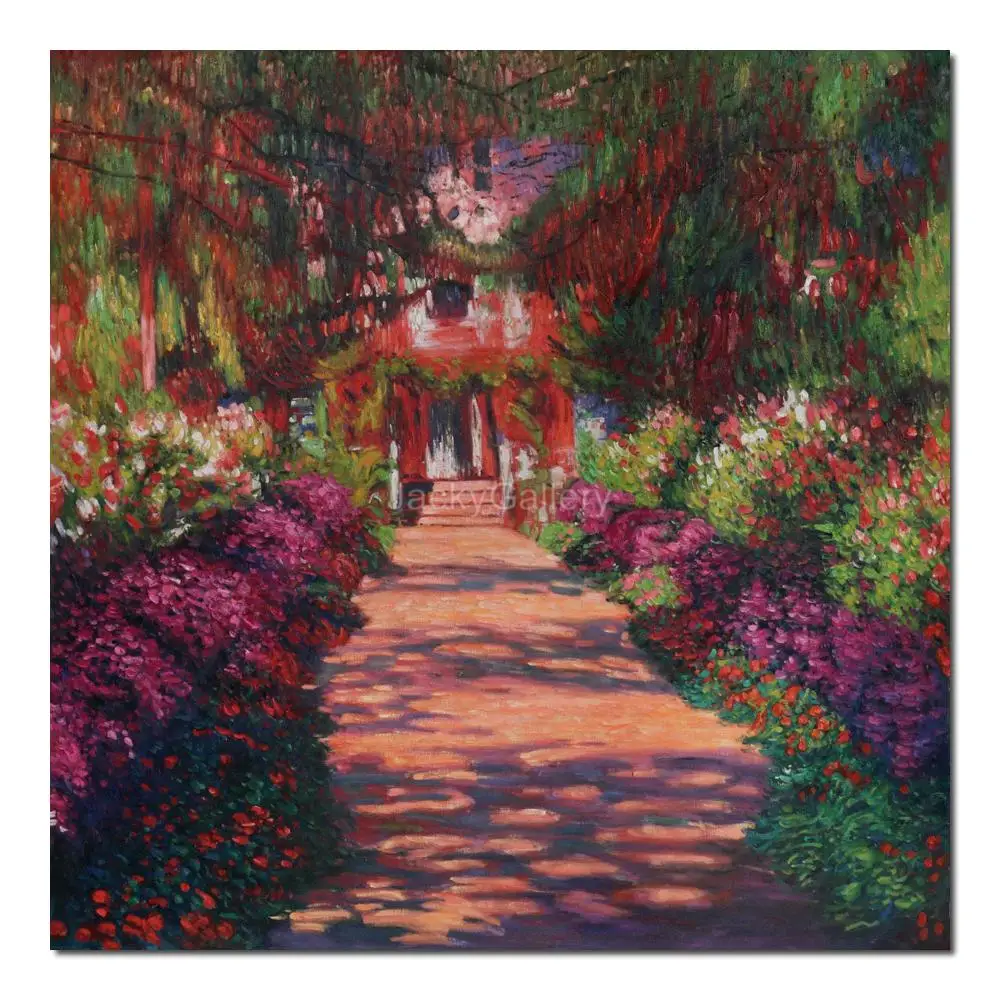 

Claude Monet Artwork Pathway Monets Garden Giverny Impressionist Handmade Oil Painting Canvas for Study Room Bathroom Wall Decor