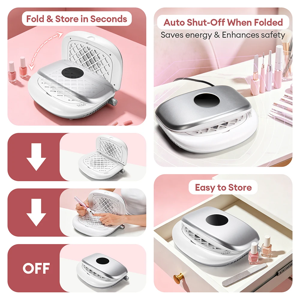 Foldable Nail Dust Collector 5000RPM Strong Suction Dual-Sided Dust Collection Dual Brushless Turbine Vacuum Nail Dust Extractor view 6