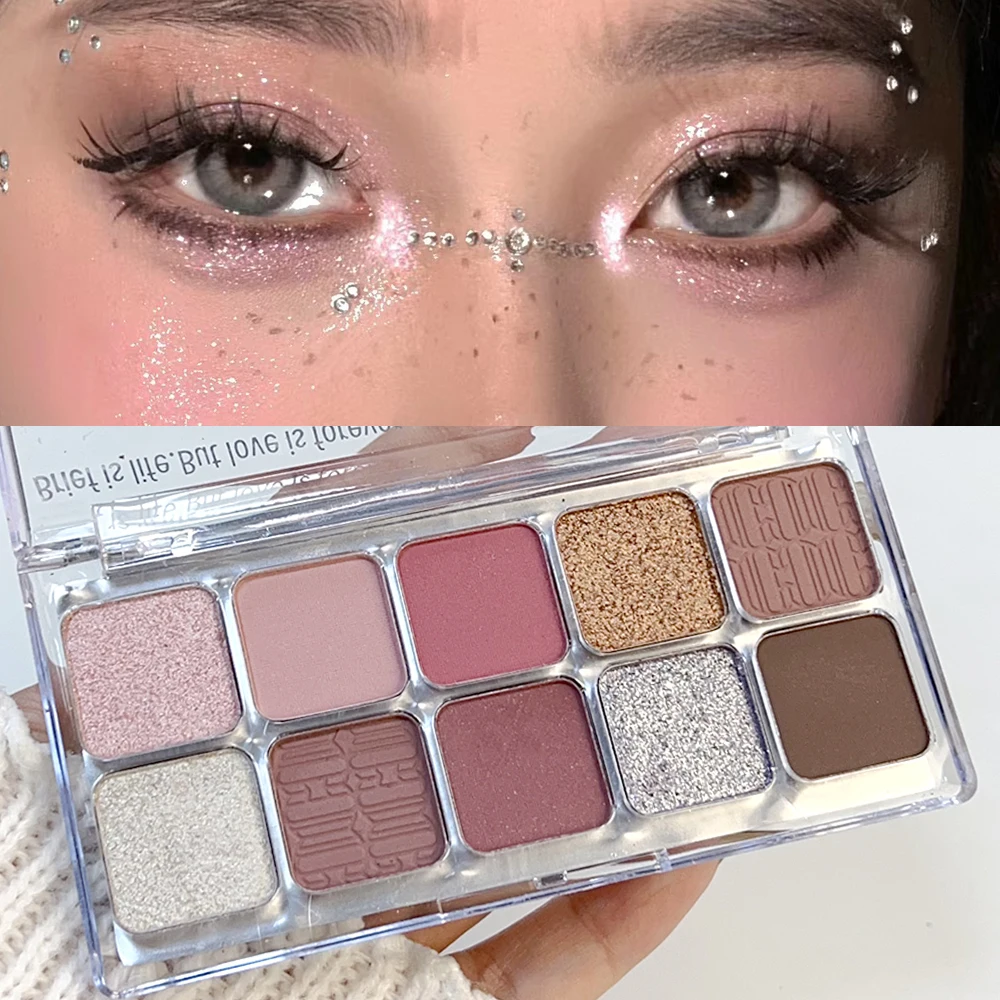 10 Farben Lidschatten Palette Glyzinien Farbe niedrige Sättigung wasserdicht Glitter rosa Lidschatten lang anhaltende Augen Make-up Kosmetik