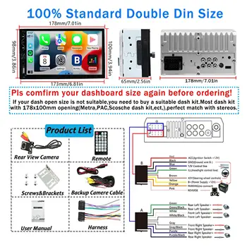 7인치 무선 차량용 라디오 스테레오 2DIN HD 터치스크린, 카플레이, 안드로이드 오토, 차량용 비디오 플레이어, 후방 카메라, 블루투스, FM 기능 6 best sales 볼보 XC90 라디오 - №2