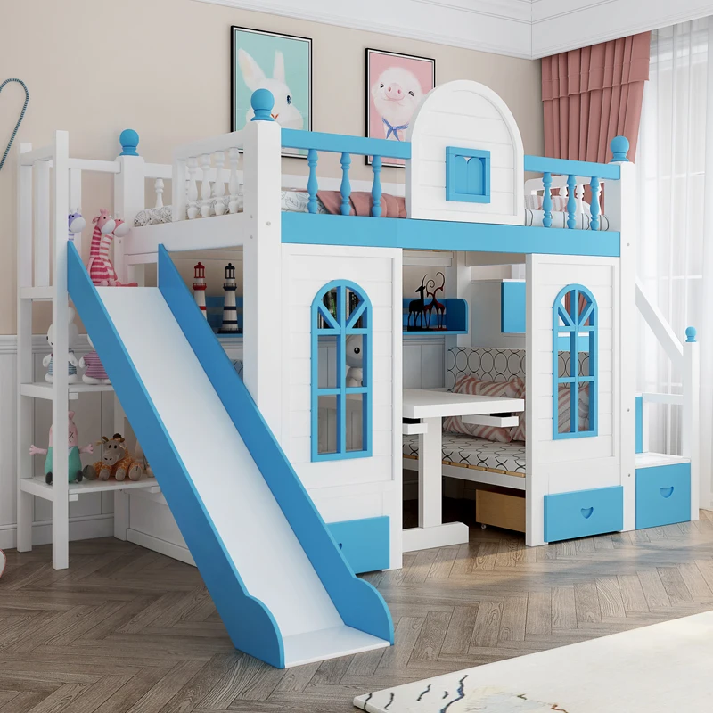 Double decker princess bed with upper and lower bunks