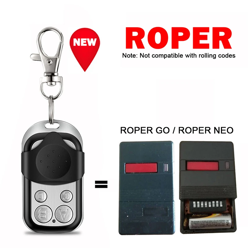 100% Clone ROPER GO NEO Garage Door Opener Remote Control 433MHz Fixed Code