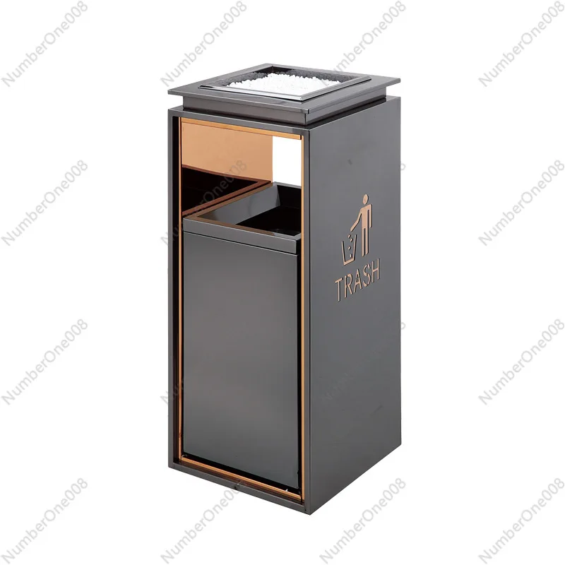 Elevator Entrance Lobby Vertical Hotel Trash Can with Ashtray High Stainless Steel Trash Can Soot Can High Value