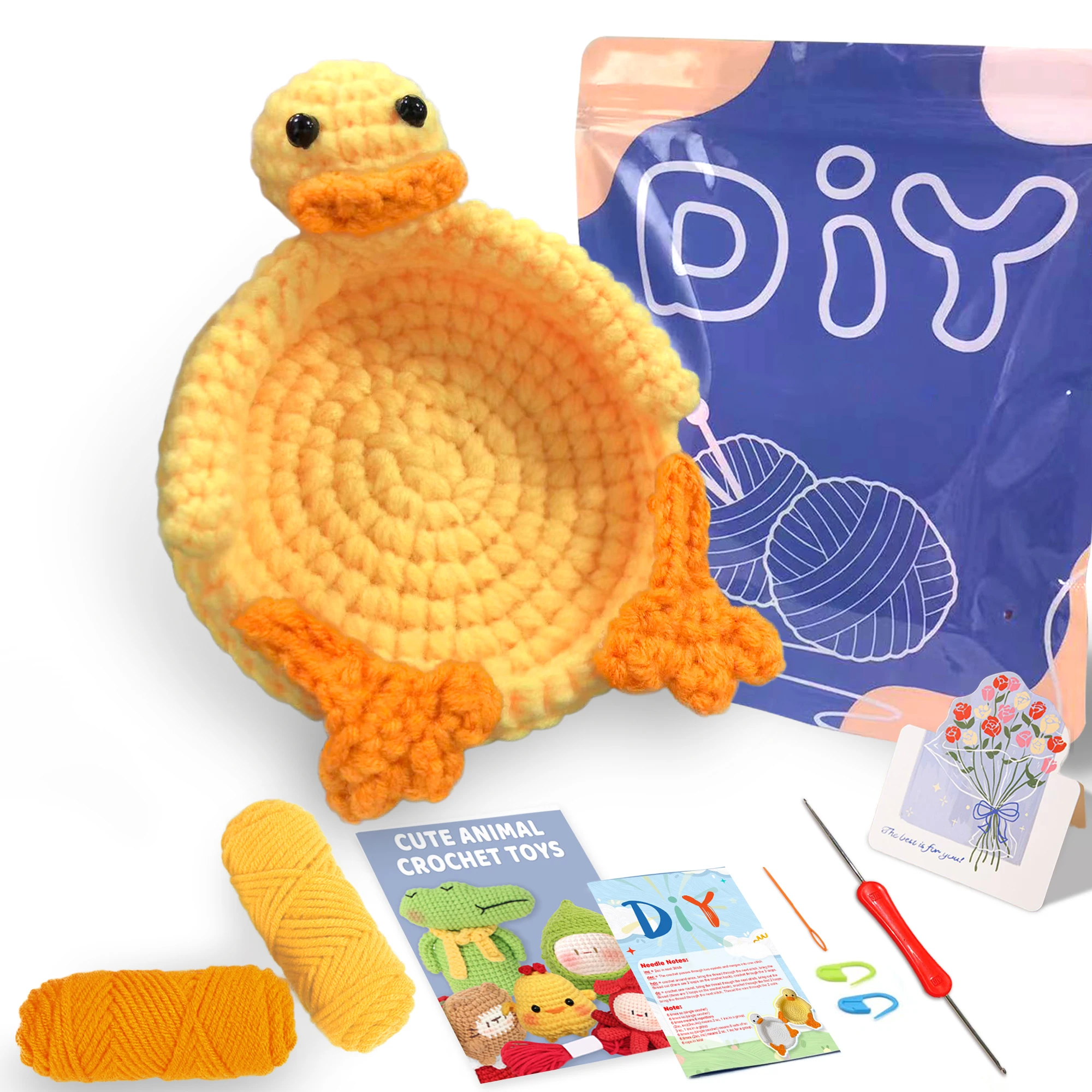 1pcs,  Duck Coasters Crochet Set for Beginners, Starter Kit with Step-by-Step Video Tutorials, DIY Knitting Craft Supplies Gift