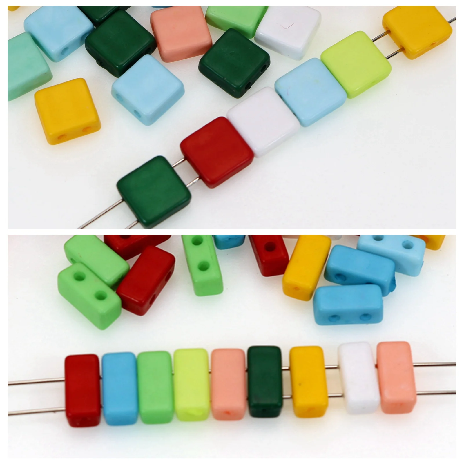 200pcs Mixed Color Matte Tile Flat Square 2 Hole Double Row DIY Braclet