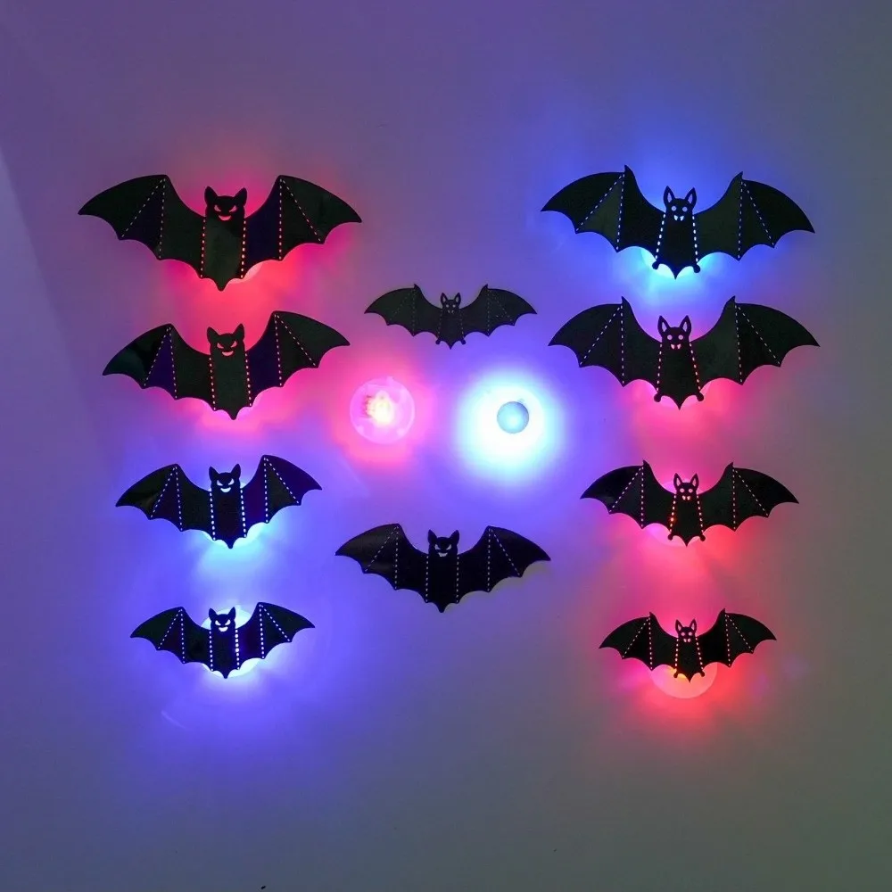 8Pcs 3D Luminous Bats Bat Wall Sticker PET Material Self-Adhesive LED Bat Light Stereoscopic Halloween Wall Decal